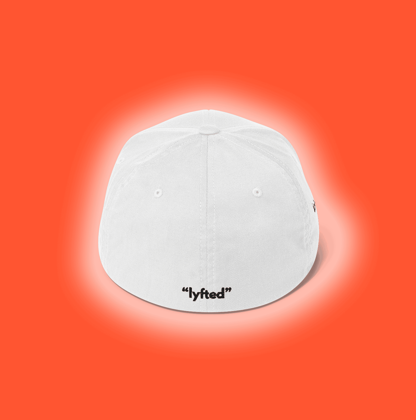 a white hat with a black Lyfted Jesus christianity gym logo on it